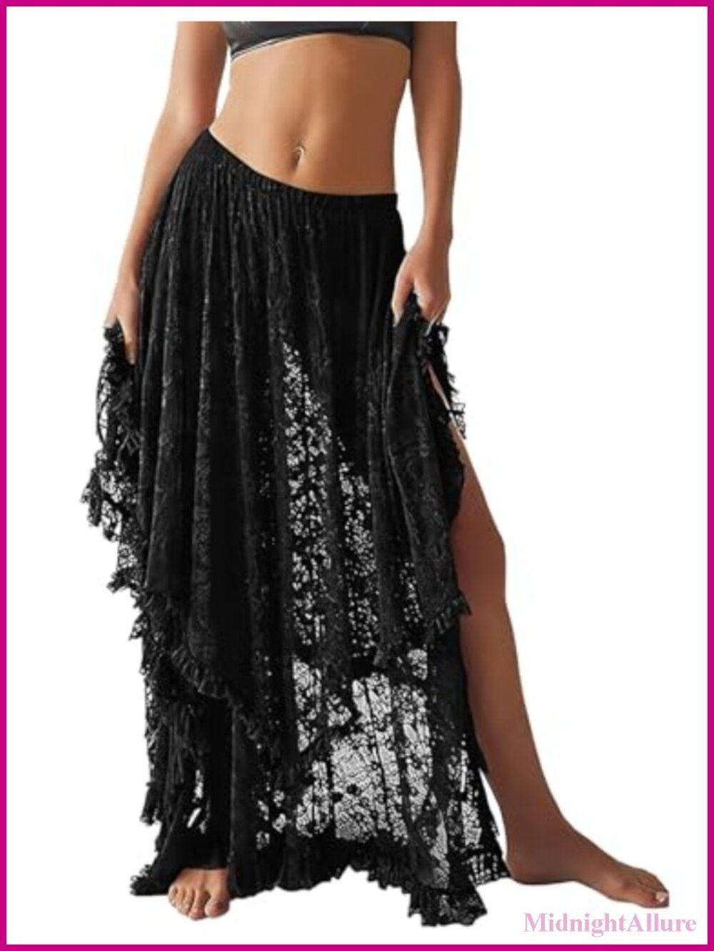Women's Lace High Low Maxi Skirt Sheer Flowy Asymmetrical Beach Cover Up